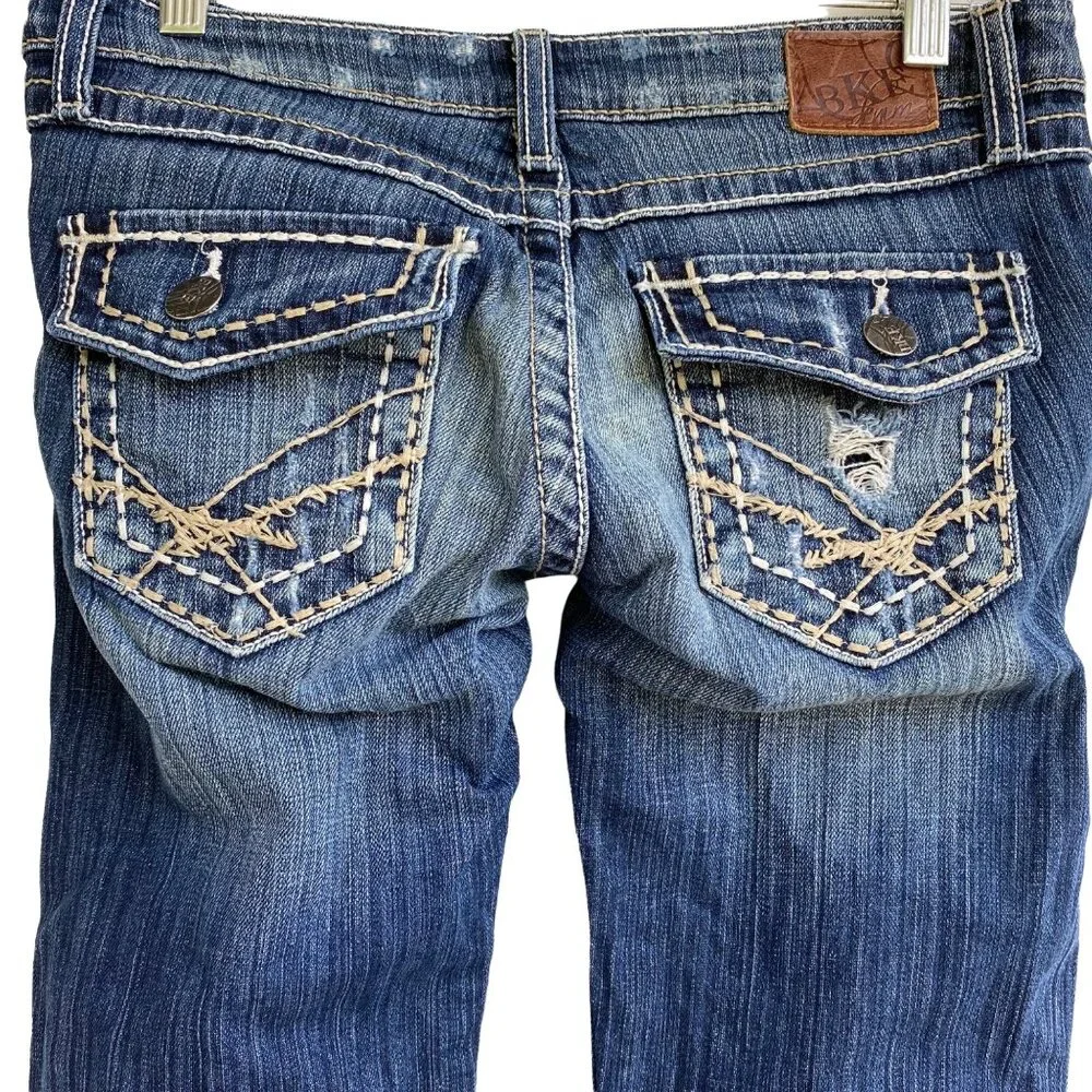 BKE Sabrina Stretch Denim Womens Jeans Size 26 Cropped Low Rise Dark Distressed - Picture 9 of 12